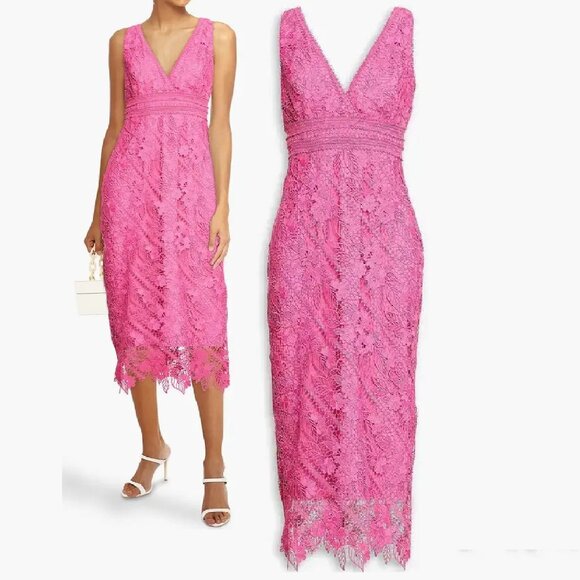 knee length dresses for ladies Long Sleeve Pink Lace Jacket 10 / Pink Carnation